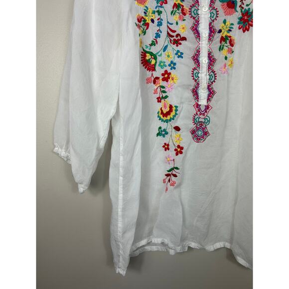 Johnny Was Floral Embroidered Half Button up Top White Sz Small Boho - Picture 3 of 7